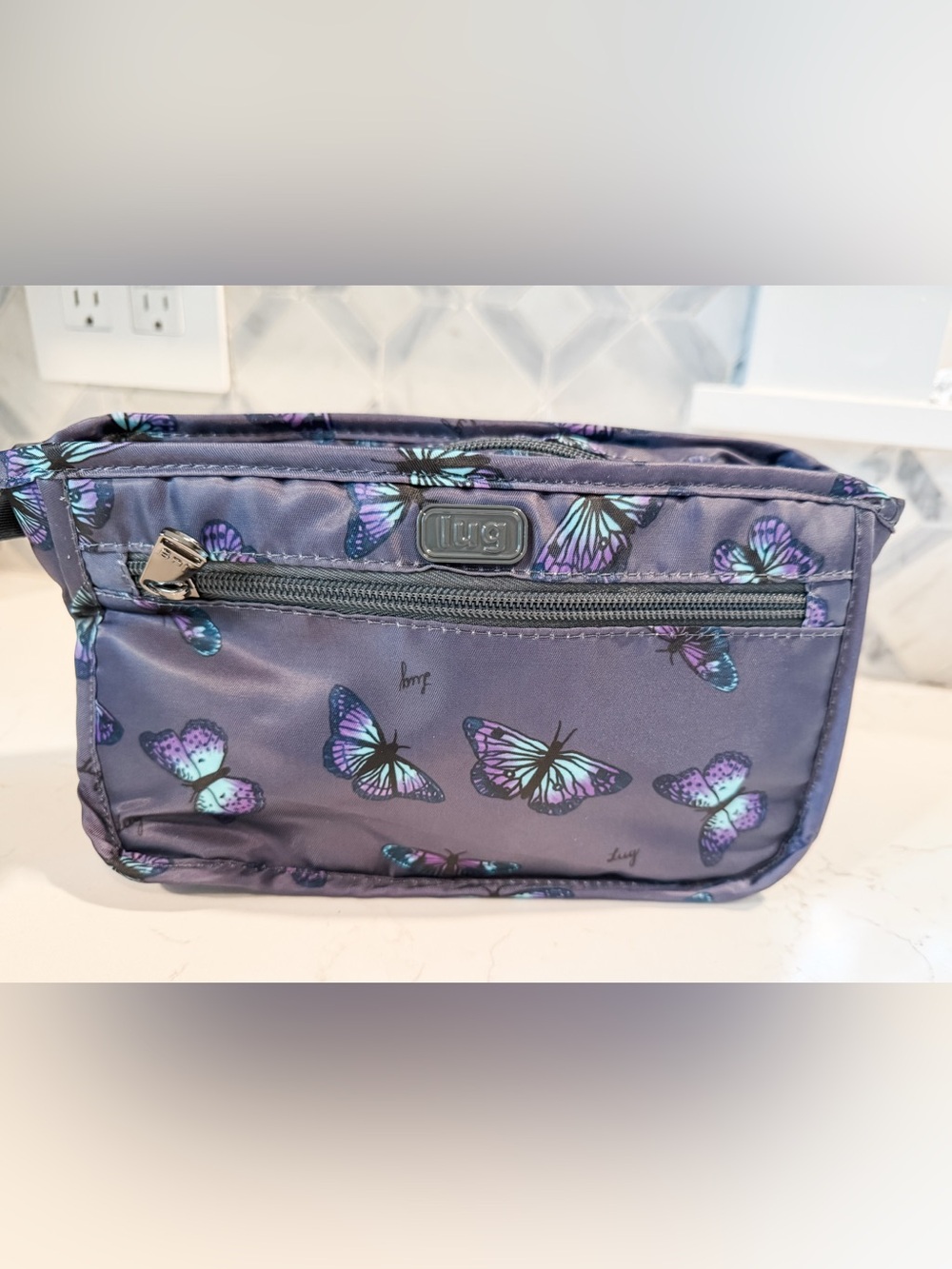 NWOT Lug Parasail Cosmetic Bag - Gray Purple Butterfly Pattern